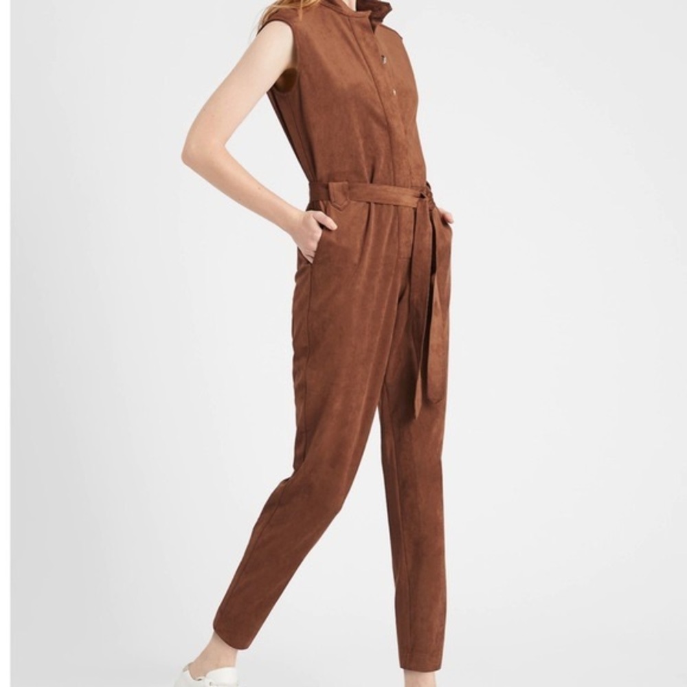 Banana Republic Jumpsuit - Brown Vegan Suede, Button Down Tie